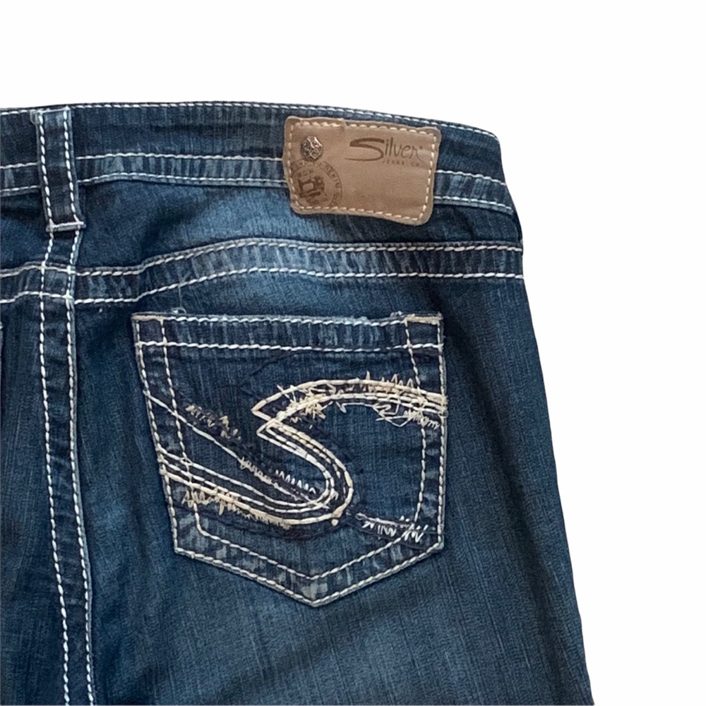 Silver Jeans Size 29 Blue Akio Capri Stretch Embroidered Western Glove Works - Picture 9 of 14